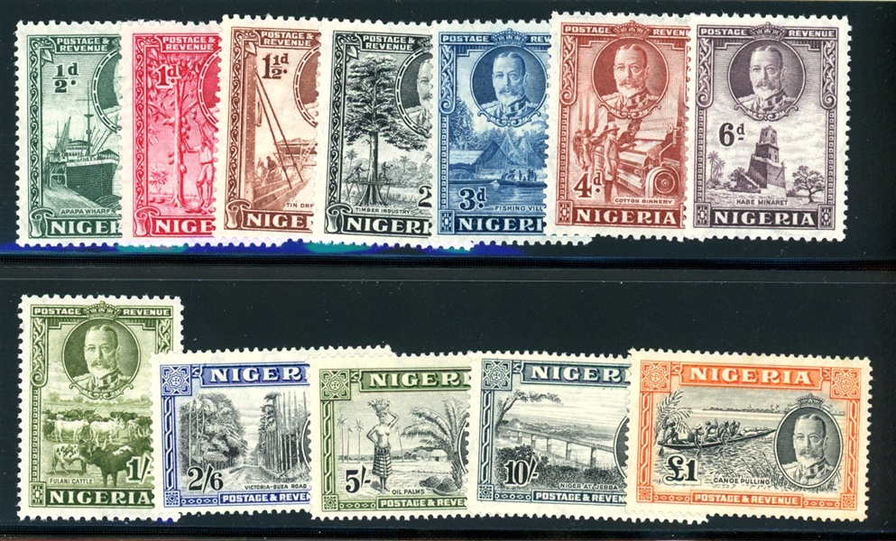 Nigeria Scott 38-46 MNH/MLH Complete Set, 1936 KGV (SCV $287)