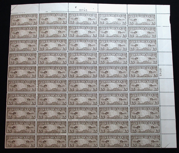 USA Scott C8 MNH Full Sheet, 1926 15¢ Map Issue (Est $150-200)