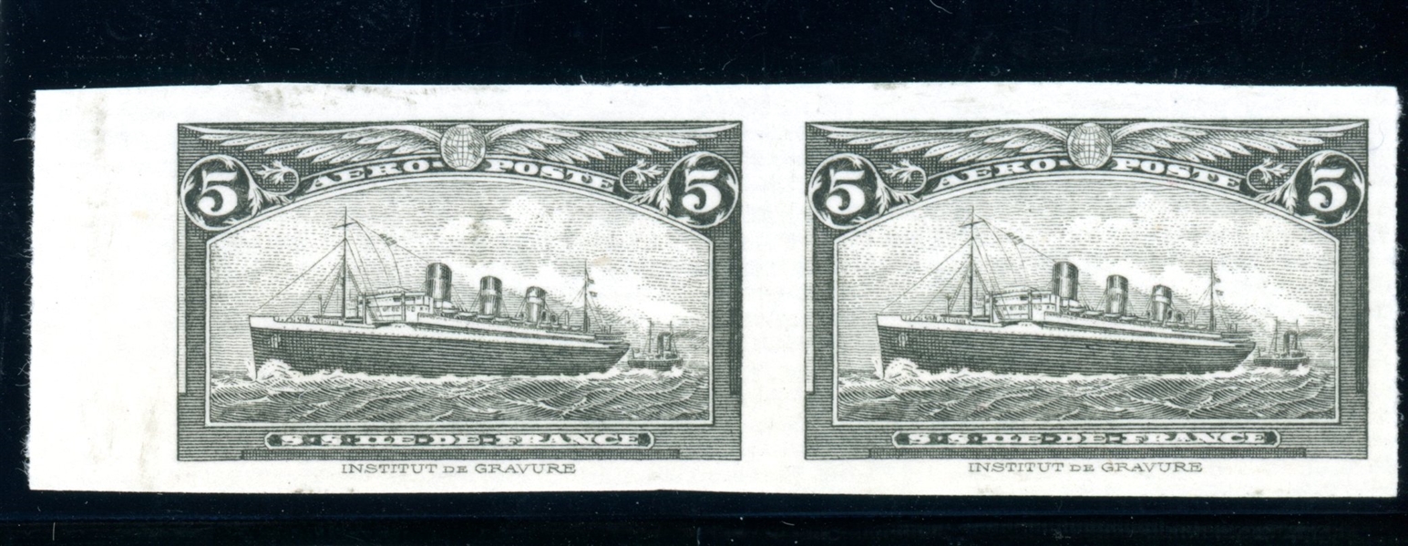 France Essay 1930 Imperf Horizontal Pair SS Ile de France (Est $100-150)