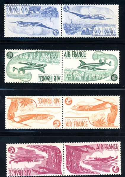 France Essays Circa 1947 Post-War Air France, 4 Diff Tete-Beche (Est $100-150)