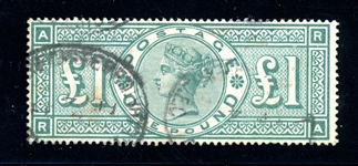 Great Britain Scott 124 Used F-VF, 1891 £1 Victoria  (SCV $925)