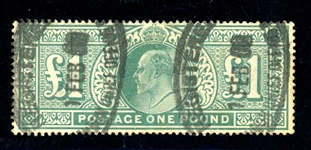 Great Britain Scott 142 Used VF, £1 KEVII Issue (SCV $825)