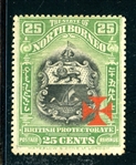 North Borneo Scott B13 MH Fine, 1916 25c High Value Overprint (SCV $375)