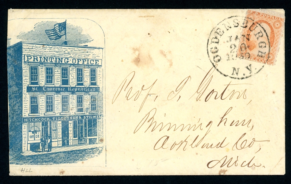 USA Scott 25 on Advertising Cover, 1859, with 2024 Crowe Cert (SCV $210)