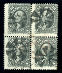 USA Scott 69 Used Block/4 Avg-Fine, 12¢ 1861 Washington (SCV $1100)