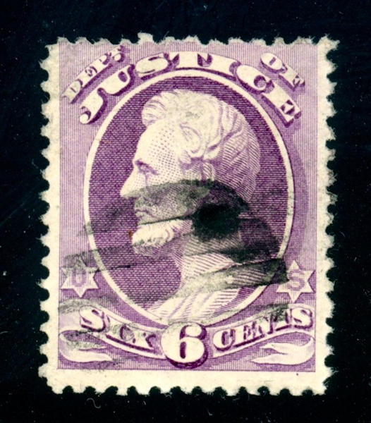 USA Scott O107 Used Avg-Fine, 1879 6¢ Justice (SCV $300)