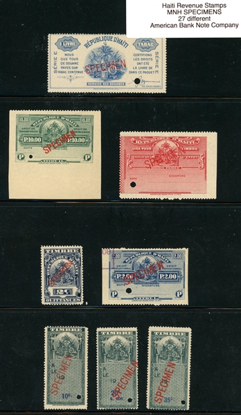 Haiti SPECIMEN Revenue Stamps (Est $60-90)