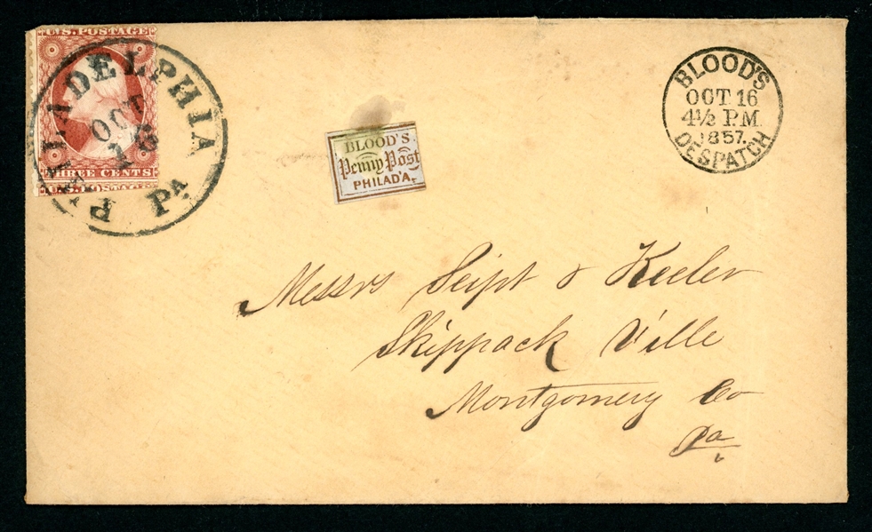 USA Scott 25, 15L14 on Cover, Philadelphia Blood's Despatch (Est $150-200)