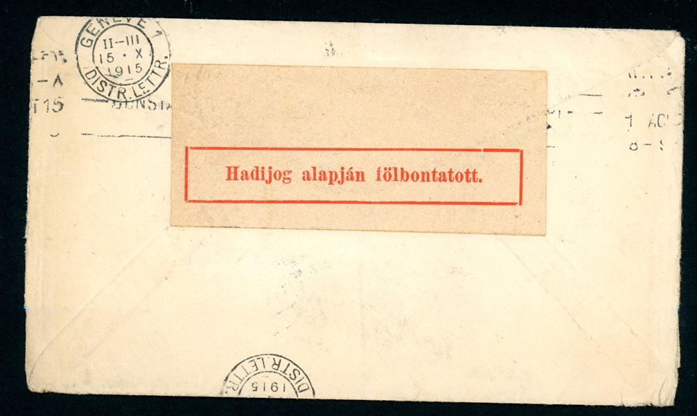 USA Scott 424 on 1915 Cover to Turkey Rerouted to Switzerland (Est $75-100)