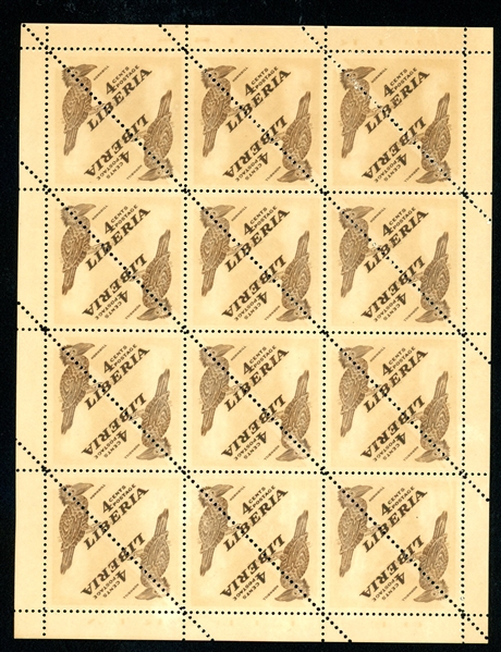 Liberia Scott 343 Full Sheet with Printing Error (Est $60-80)