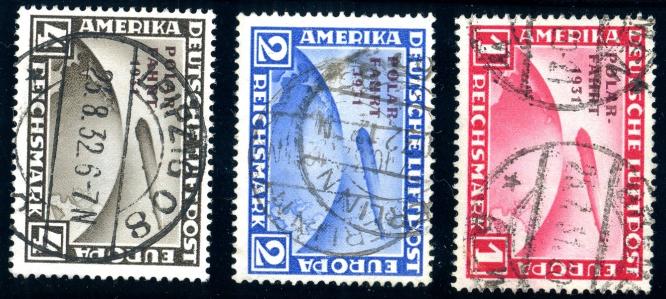 Germany Scott C40-C42 Used Complete Set, 1931 Polar Fahrt Zeppelins (SCV $980)