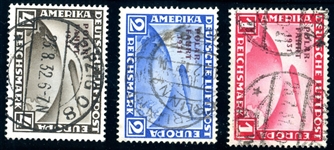 Germany Scott C40-C42 Used Complete Set, 1931 Polar Fahrt Zeppelins (SCV $980)