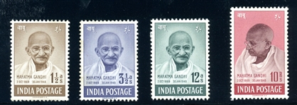 India Scott 203-206 MH Complete Set, 1948 Gandhi (SCV $557)
