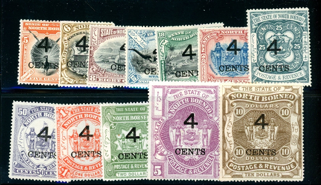 North Borneo Scott 91-102 MH Complete Set, 1899 4¢ Surcharges (SCV $197)
