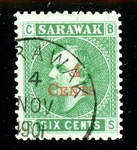Sarawak Scott 34 Used Fine+, 1899 Surcharge (SCV $135)