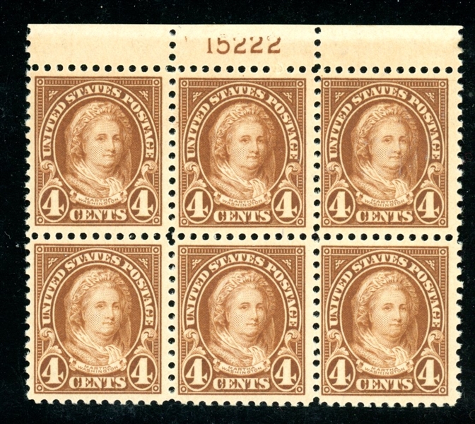 USA Scott 556 MNH Plate Block/6, 4¢ Martha Washington F-VF (SCV $375)