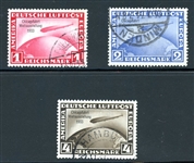 Germany Scott C43-C45 Used Complete Set, 1933 Chicago Fahrt Zeppelins (SCV $755)