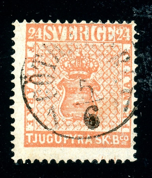 Sweden Scott 5a Used Fine, 5Sk Orange Red with 2024 APS Cert (SCV $2100)