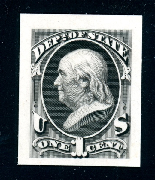 USA Scott O57TC1ae Black Trial Color Proof, 1¢ State Official (Est $120-150)
