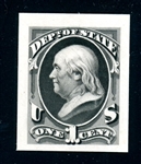 USA Scott O57TC1ae Black Trial Color Proof, 1¢ State Official (Est $120-150)