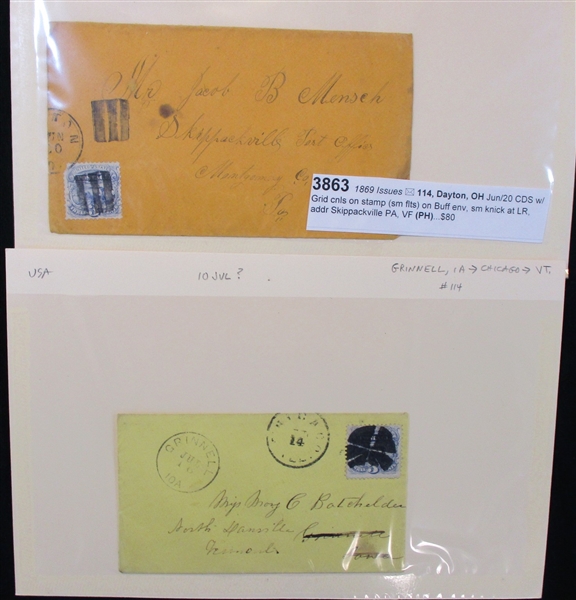 USA Scott 114 Used on Cover, 10 Different (Est $50-100)