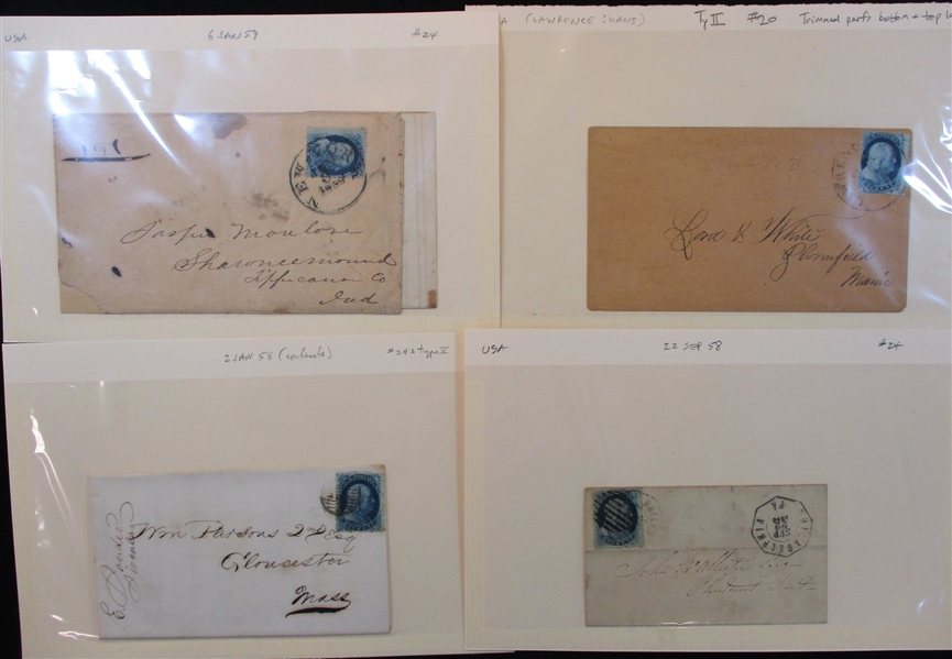 USA 1851-1857 1¢ Issues on Cover, 5 Different (Est $90-120)