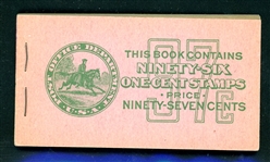 USA Scott BK91 Complete Booklet, 97¢ Green on Lavender (SCV $450)