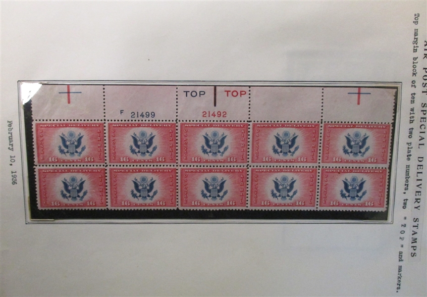 US Large Plate Block Collection, 1920-50's (Est $450-550) 