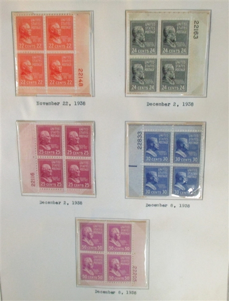 US Large Plate Block Collection, 1920-50's (Est $450-550) 