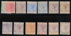 St Lucia Scott 27-39 Mostly Mint Complete Set, 1883-98 QV (SCV $983)
