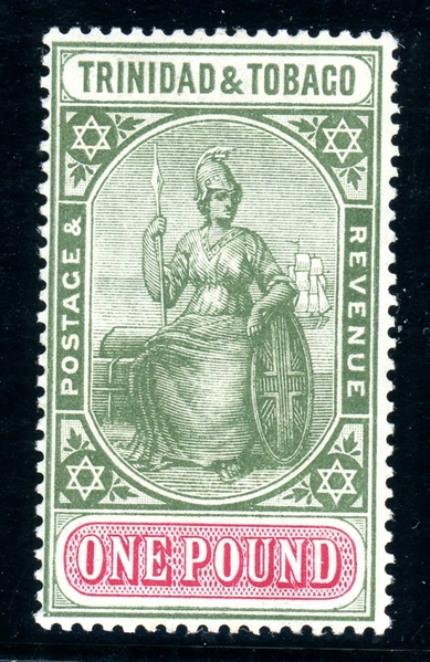 Trinidad and Tobago Scott 11 MVLH, 1914 £1 Value (SCV $325)