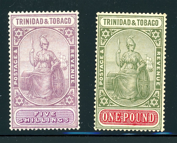Trinidad and Tobago Scott 19-20 MH, 1914 5sh, £1 Values (SCV $270)