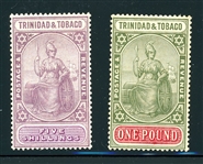 Trinidad and Tobago Scott 19-20 MH, 1914 5sh, £1 Values (SCV $270)