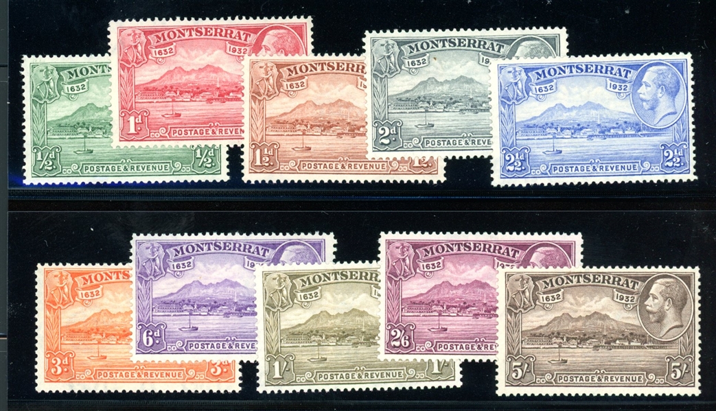 Montserrat Scott 75-84 MH Complete Set, 1932 Tercentary Issue (SCV $193)