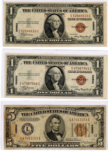 Group of 5 HAWAII Emergency WW2 Notes 1934-1935 (Est $150-250)