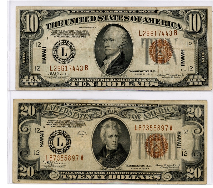Group of 5 HAWAII Emergency WW2 Notes 1934-1935 (Est $150-250)