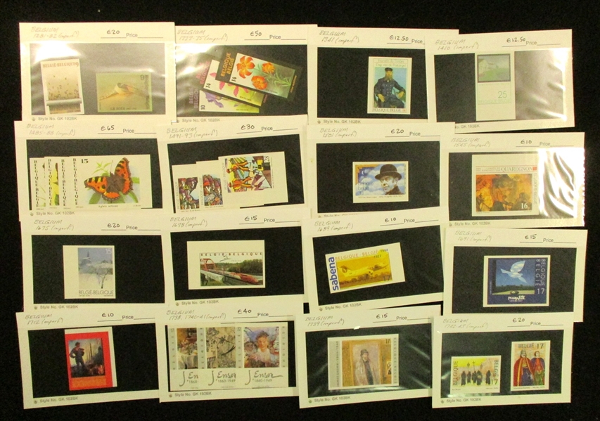 Belgium Group of Modern Imperfs on Dealer Cards (COB €1100)