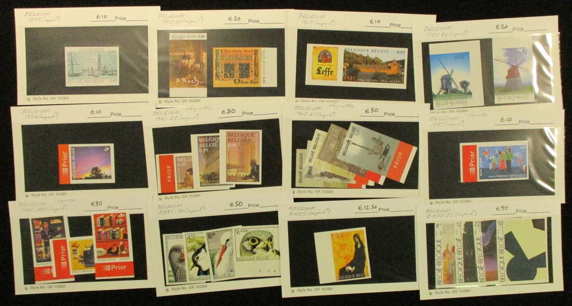 Belgium Group of Modern Imperfs on Dealer Cards (COB €1100)