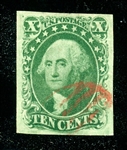 USA Scott 16 Used F-VF, 10¢ Washington Type IV, Tiny Faults (SCV $1785)
