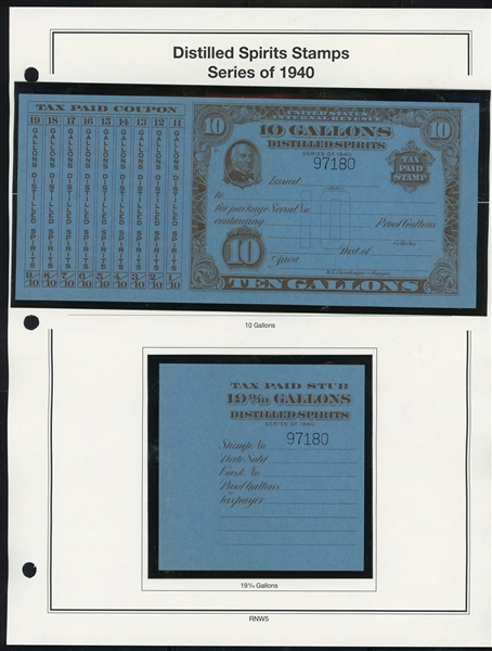 1940 Distilled Spirits Tax Paids Complete Set of 11 (ENV $200-250)