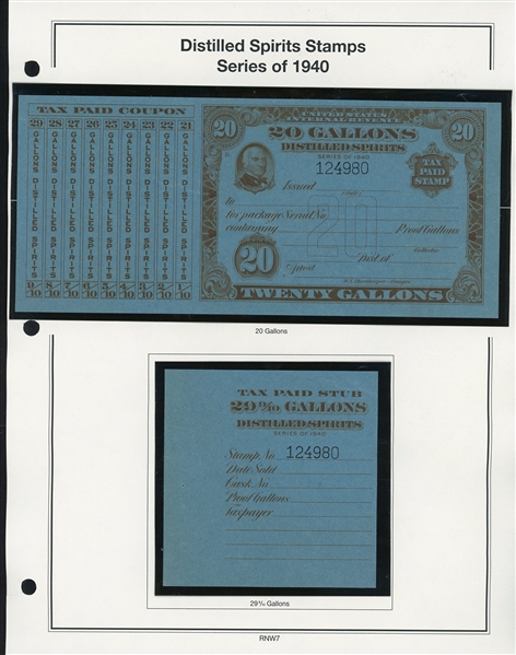 1940 Distilled Spirits Tax Paids Complete Set of 11 (ENV $200-250)