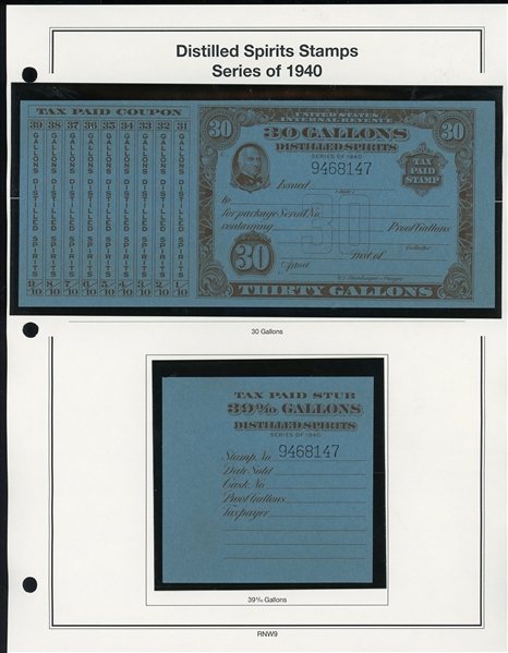 1940 Distilled Spirits Tax Paids Complete Set of 11 (ENV $200-250)