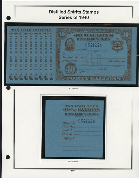 1940 Distilled Spirits Tax Paids Complete Set of 11 (ENV $200-250)