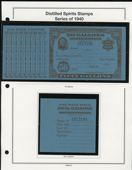 1940 Distilled Spirits Tax Paids Complete Set of 11 (ENV $200-250)