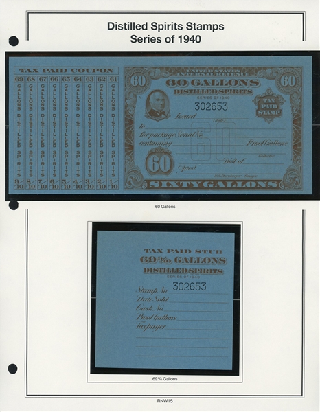 1940 Distilled Spirits Tax Paids Complete Set of 11 (ENV $200-250)