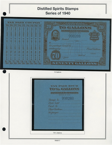 1940 Distilled Spirits Tax Paids Complete Set of 11 (ENV $200-250)