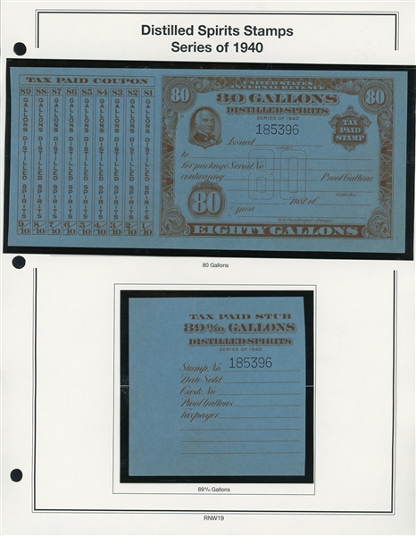 1940 Distilled Spirits Tax Paids Complete Set of 11 (ENV $200-250)