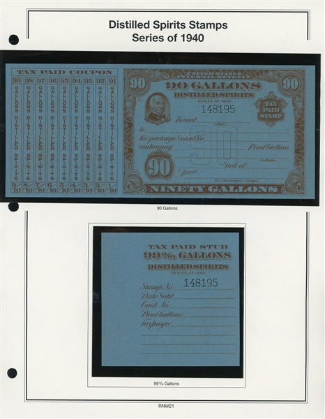 1940 Distilled Spirits Tax Paids Complete Set of 11 (ENV $200-250)