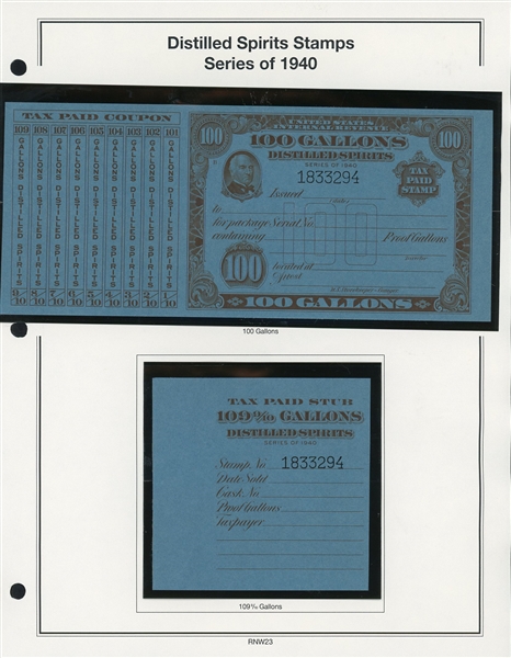 1940 Distilled Spirits Tax Paids Complete Set of 11 (ENV $200-250)