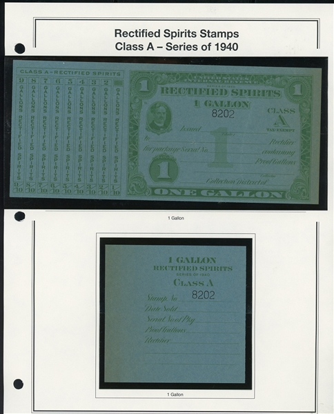 1940 Rectified Spirits Class A Tax Paids Complete Set of 13 (ENV $300-350)